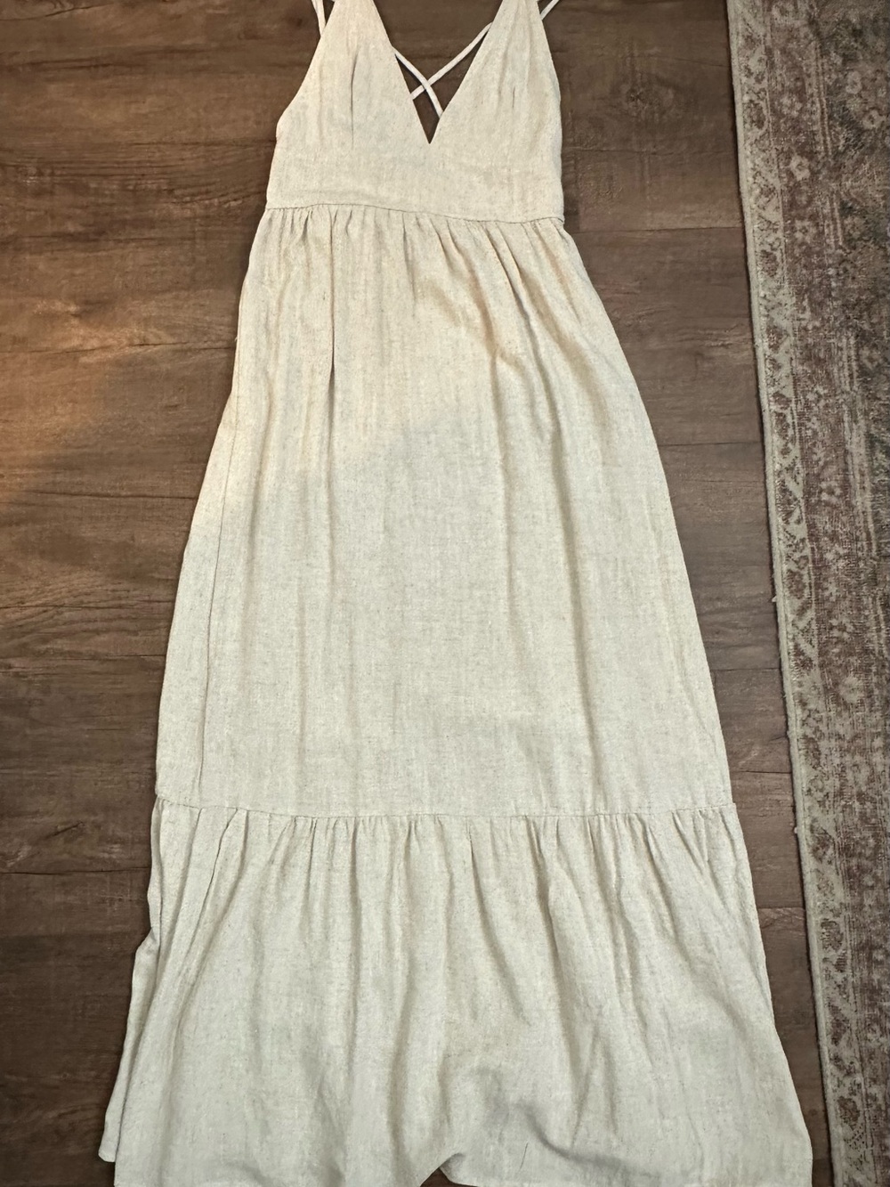 Women's Cream Maxi Dress with V-Neck and Tiered Hem